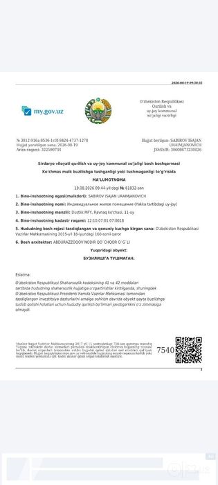 Октабрга киришда биринчи точка 8 сотихли уй срочни сотилади