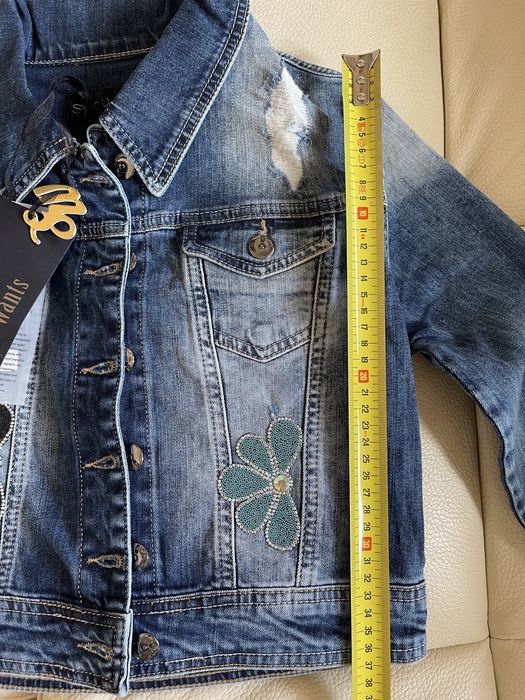 Модерно дънково яке с апликаций от пайети за момиченце,136-148 см.