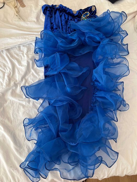 Costum Belly Dance Oriental Profesionist Designer Albastru/Portocaliu