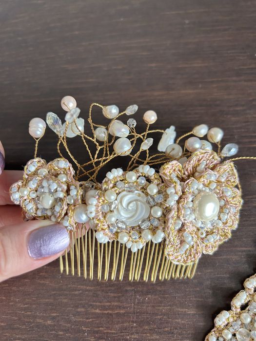 Set bijuterii lucrate manual cu fir de aur