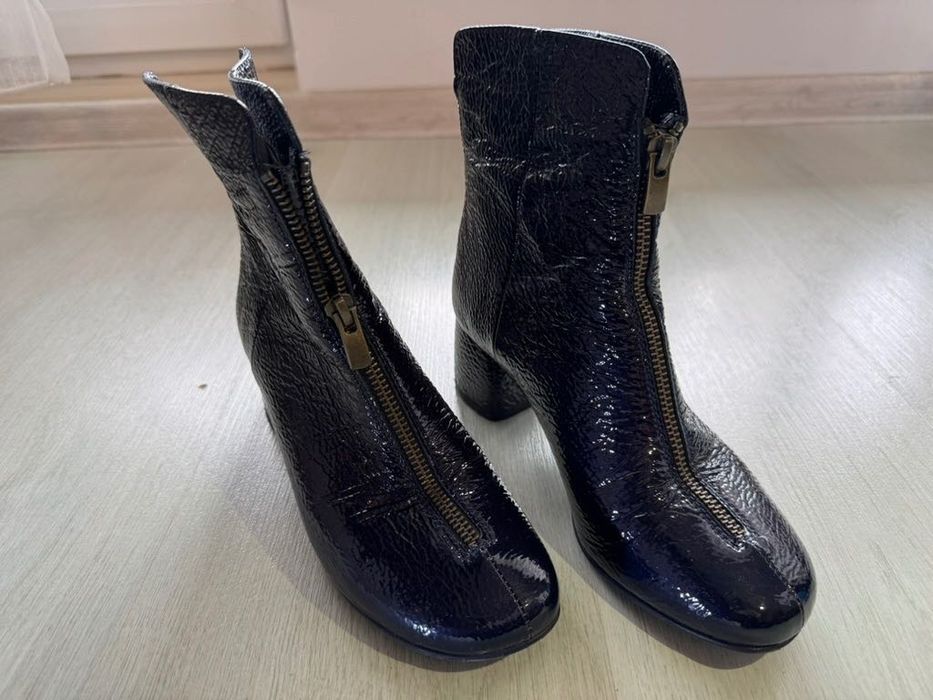 Ghete elegante din piele naturală, Musette, mărime 35, negre lacuite