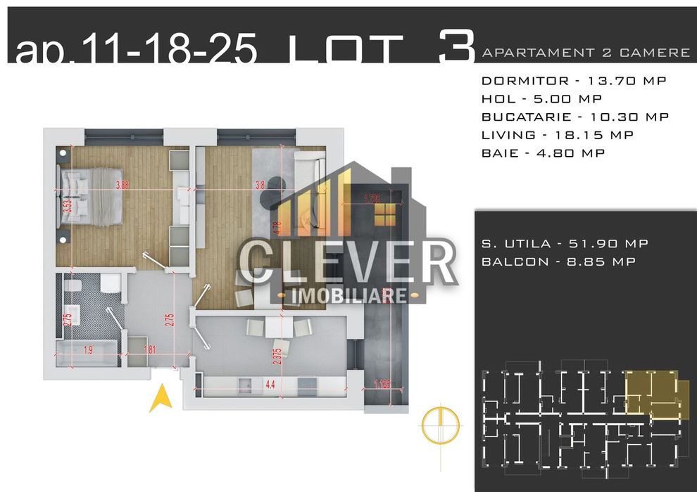Ap 2 Camere decomandat, Promotie Parcare – zona Pallady - View 2