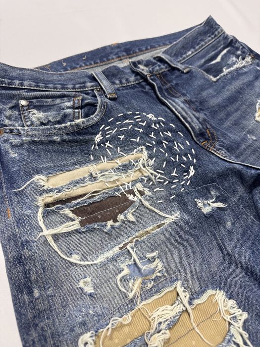 Blugi reworked Polo Ralph Lauren ripped camo distressed blue & camo