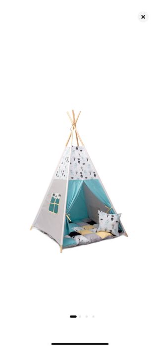 Set Cort TeePee Mint/negru, saltea de joaca pufoasa