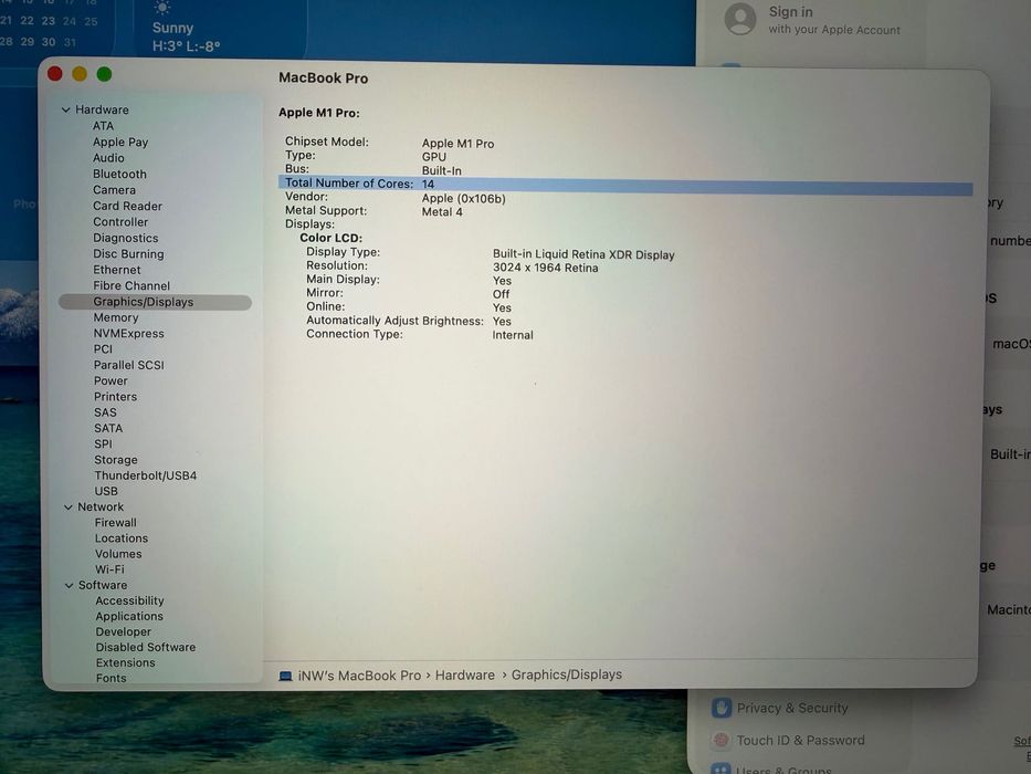 MacBook Pro 14" M1 PRO 8-CPU, 14-GPU, 16RAM, 512SSD APPLE CARE+ 11.26Г