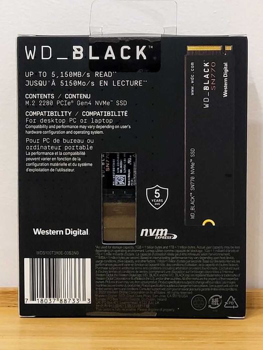 Чисто НОВ 1TB M.2 SSD WD Black SN770 NVMe PCIe Gen 4 Game Drive