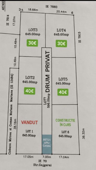 Parcele teren intravilan,625-645m,30-46€