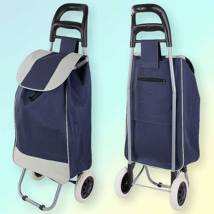 Пазарска чанта количка на колелца синя