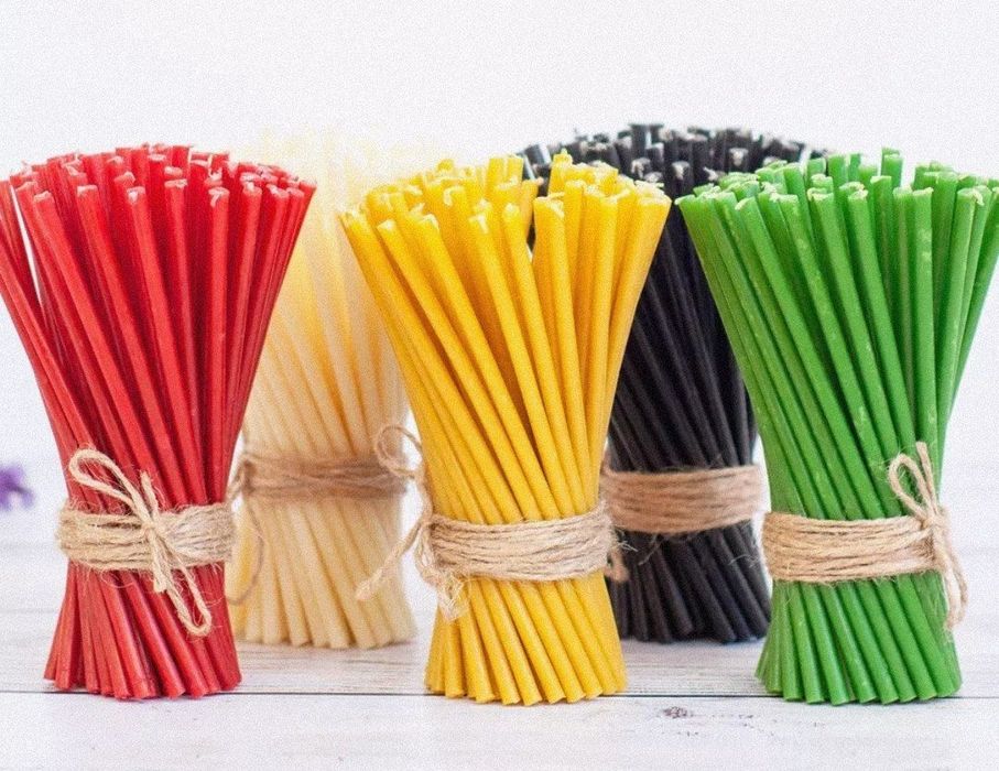 Тонкие цветные свечи из пчелиного воска из России