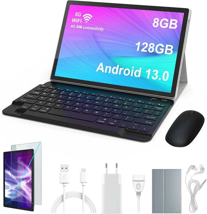 Нов Таблет лаптоп BITSMART 2в1 10.1 инча с клавиатура мишка калъф и слушалки Android 13 4G LTE