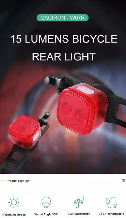 Stop Gaciron W07 IPX-4 bicicleta trotineta 15 lm compact minimalist