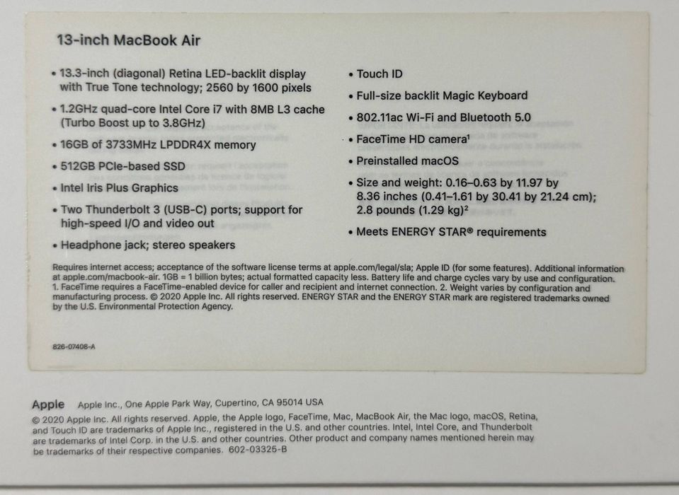 MacBook Air 13" 2020 | Core i7 | 16GB RAM | 512GB SSD