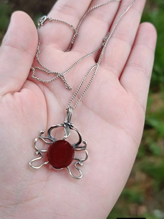 Vechi lant argint 835 cu pandantiv piatra carnelian argint 875, copii