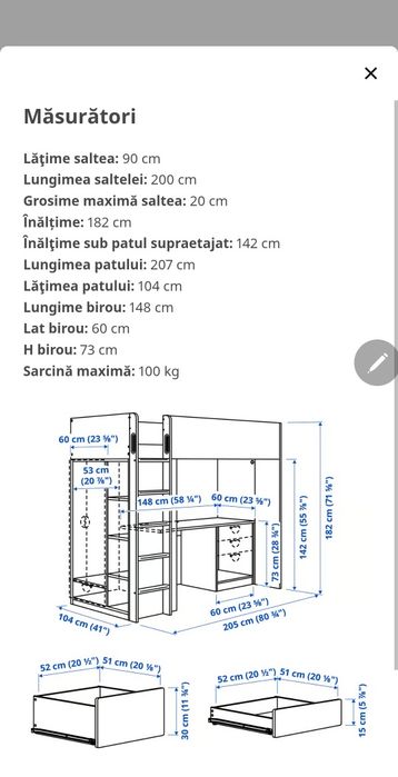 Pat supraetajat cu birou IKEA SMÅSTAD 
Pat supraetajat, aPat supraetajat, alb albastrulb SMÅSTAD
Pat supraetajat, alb albastru/cu birou /cu birou