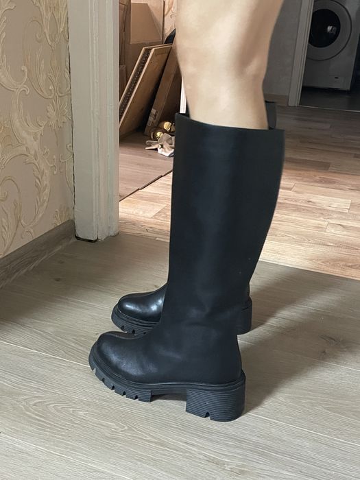 Сапоги кожаные зимние черные