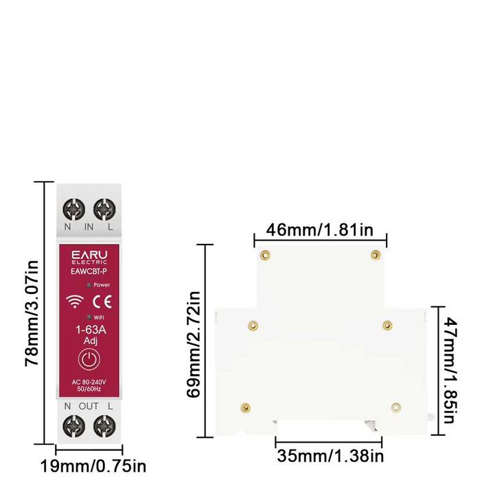 Smart WiFi автоматичен прекъсвач и защита, с измерване на ток, напрежение, мощност и енергия