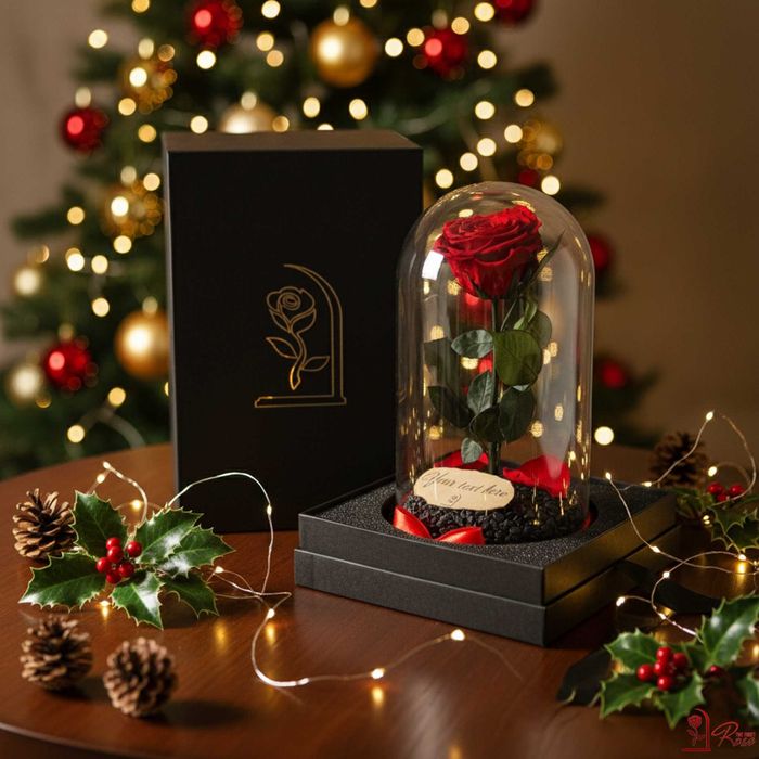 Истинска Вечна Роза в ГОЛЯМА Стъкленица / Подарък за Коледа за Жена