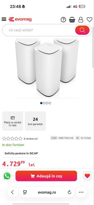 Sistem Mesh Linksys Velop MBE7003 Tri-Band WiFi 7, 3-Pack (Alb) - SIGILAT