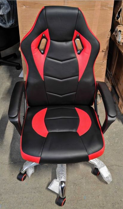 Scaun de gaming capitonat și ergonomic Happy Home - Negru și roșu
