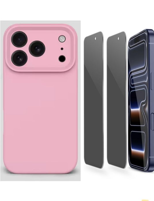Husa Classic Alcantara + Folie Sticla Privacy  Iphone 17/18/AIR/PRO/MAX