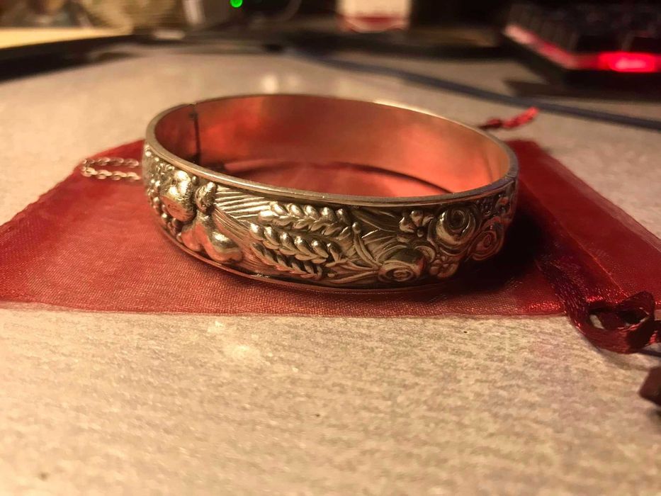 Bratara unica vintage argint cu motive flori-grau-fructe