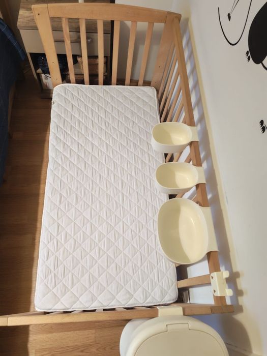 Pătuț lemn natur bebe/copii & saltea cocos