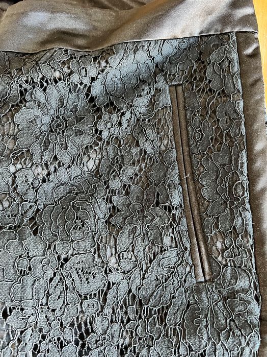 Панталон Zara черна дантела с подплата, офис/елегантен