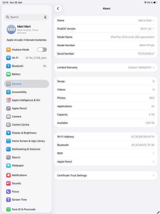 Apple iPad Pro 12.9 (6th Gen, 2022)–2TB+Apple Pencil+калъф, в гаранция