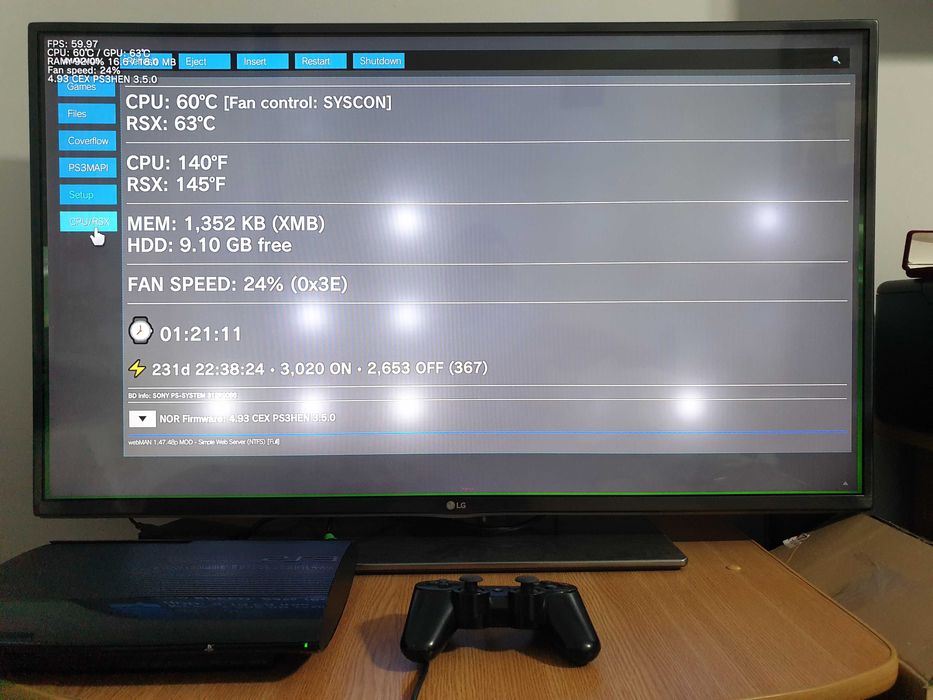 PS3 modat HEN 250 GB + 30 jocuri (GTA V, Red Dead, God of War, NFS)
