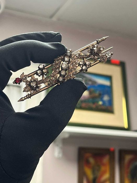 Антична отоманска брошка от 19-ти век с 8K розово злато и диаманти