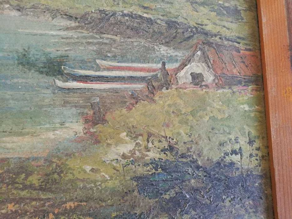 рибарска хижа масло на платно подписано