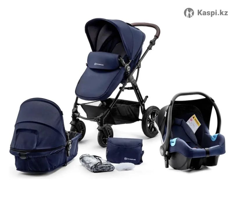 Коляска универсальная 3 в 1 Kinderkraft Moov Nowy Fotelik, синяя