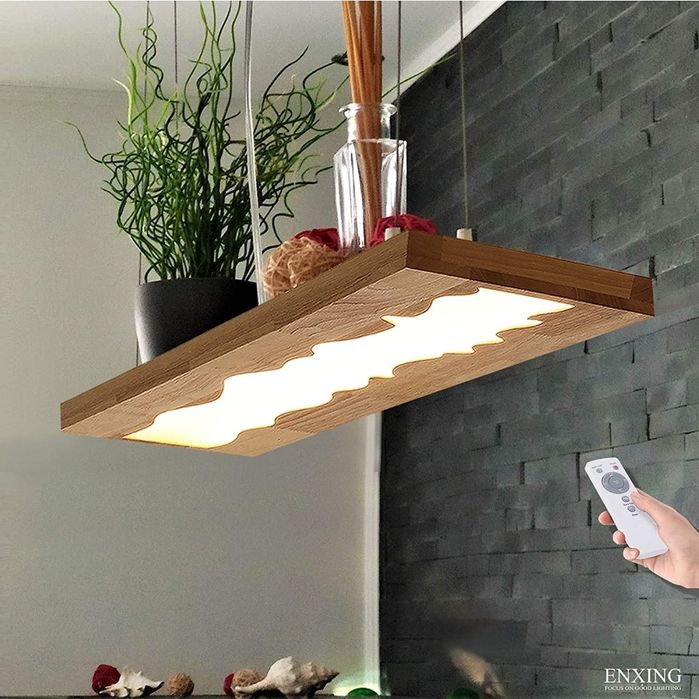 Висяща Лед лампа 100 см дърво и епоксидна смола трапезария, остров.