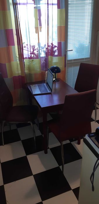 Трапезни столове, 3 бр., цвят бордо. Никел, изкуствена кожа.