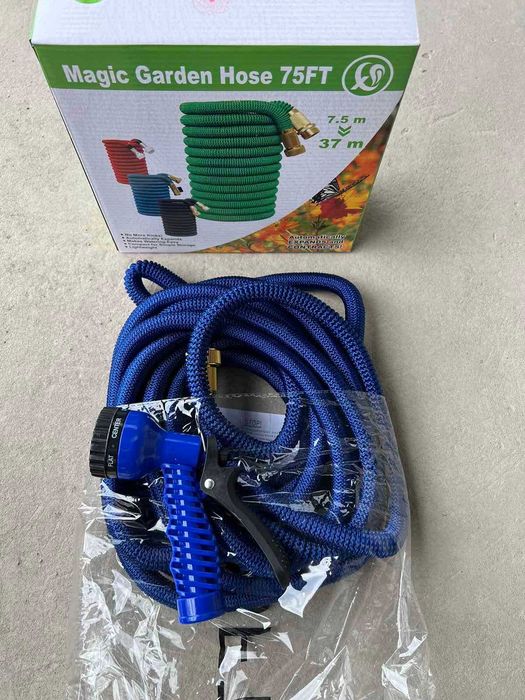 Разтегателен градински магически маркуч с пистолет и накрайници-усилен