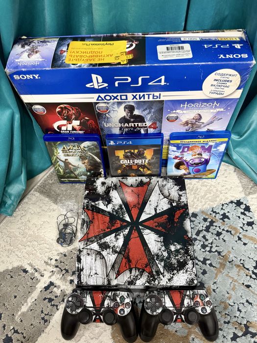 Ps 4 slim 500 GB + 2 геймпада и с играми