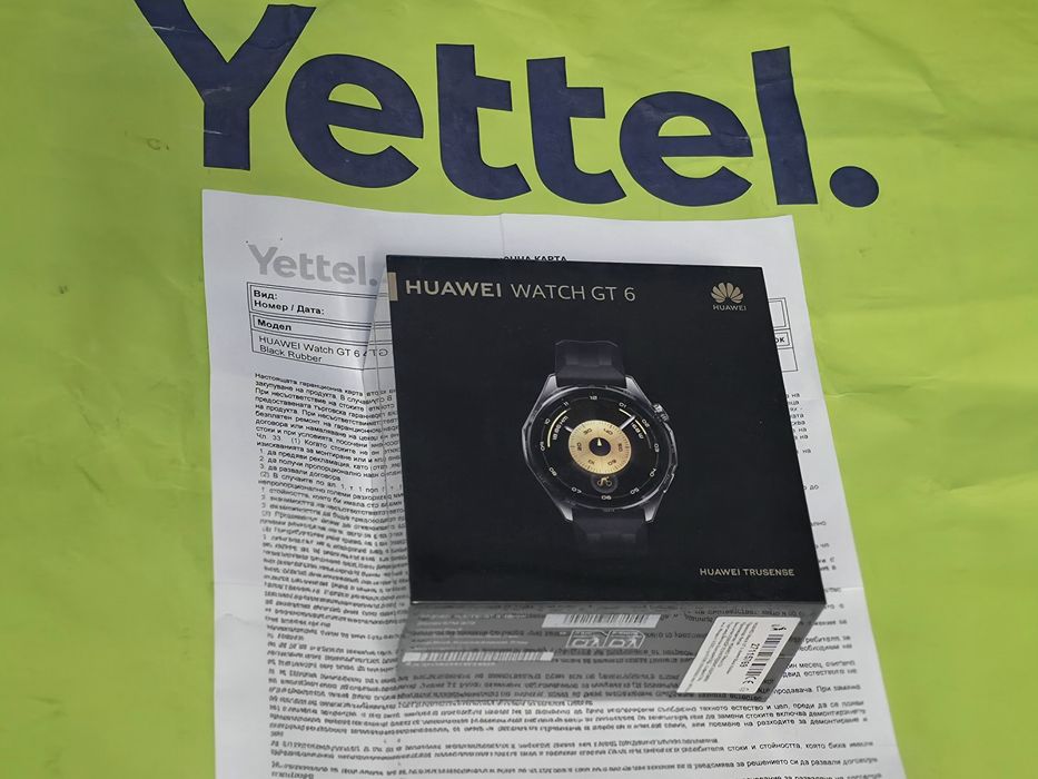 ЗАПЕЧАТАН 46mm Huawei Watch GT 6 Гаранция Yettel 2027г Black GT6
