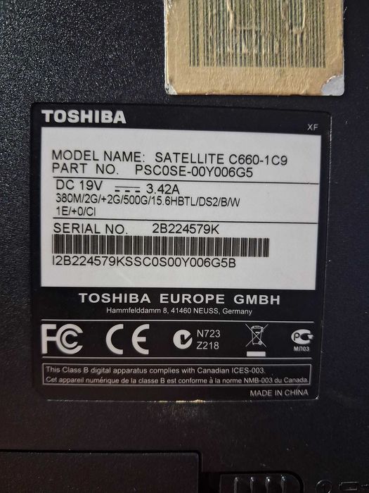 Vand Laptop Toshiba Satellite C660