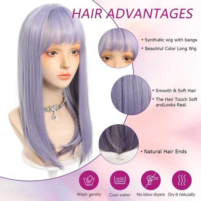 Лилава права перука с бретон