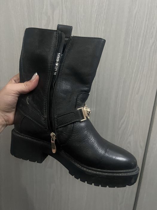 Зимние сапоги полусапожки кожа коженные ботинки сапожки