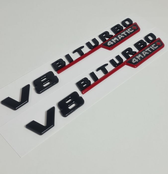 Set-2-Embleme-Sigla-Logo-Stema-Mercedes-V8-Biturbo-4Matic+Bicolore