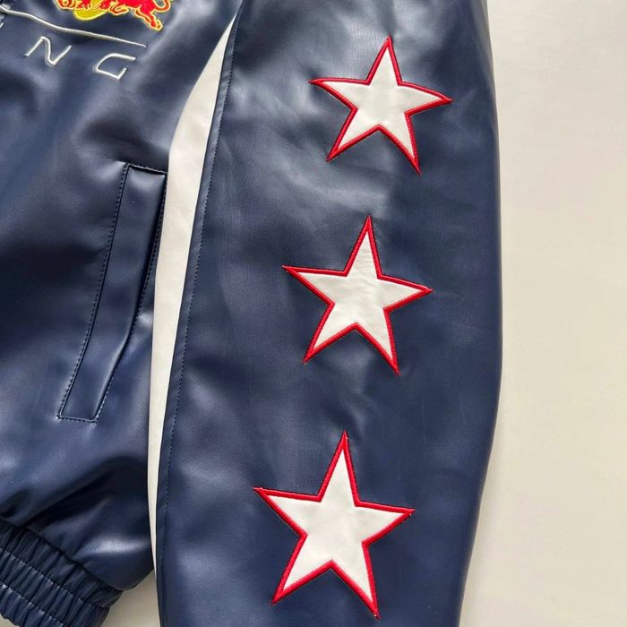 Кожаная куртка Формула 1 Rebull Oracle синего цвета на заказ