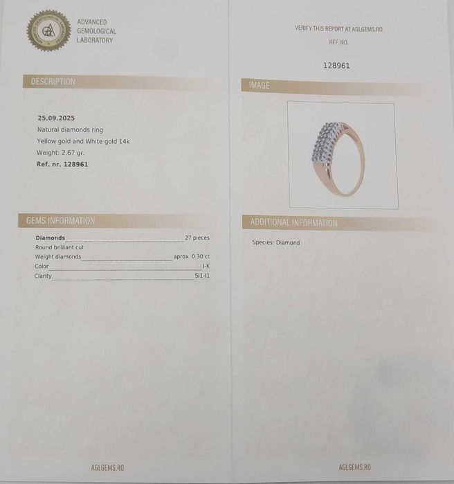 Superb inel vintage din aur de 14 k si 27 diamante naturale 0.30 ct