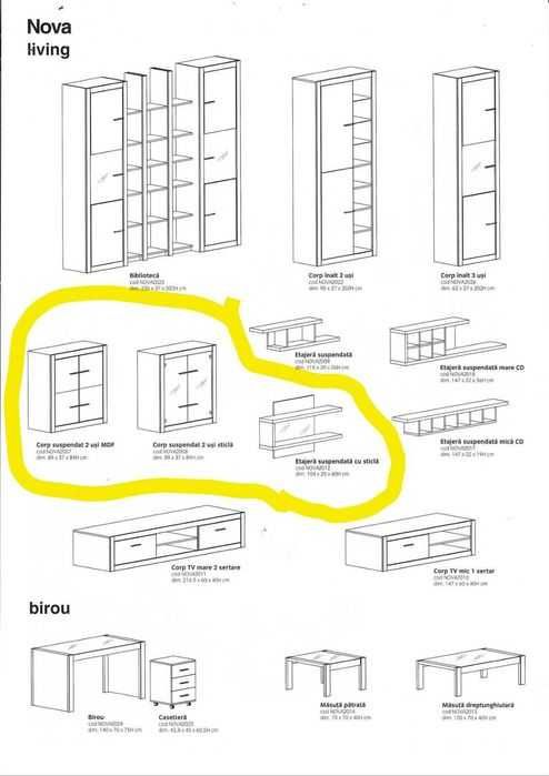 Corp mobila sufragerie nuc si MDF lucios,Mobilier Mobexpert lemn masiv