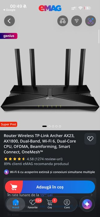 Router wireless TP-link Archer AX23, AX 1800, dual band