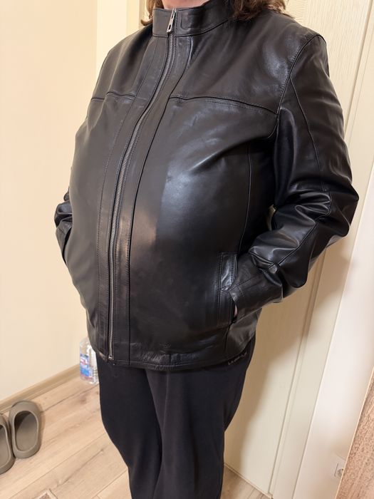 Дамско пролетно черно кожено яке от естествена кожа