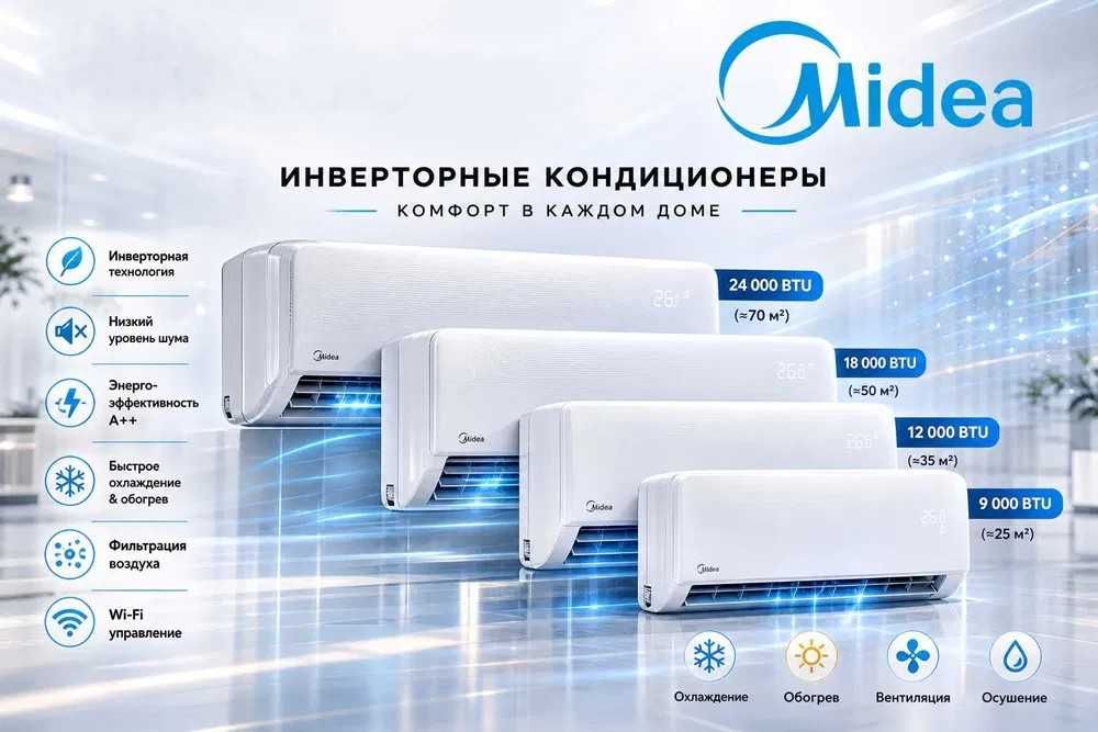 Кондиционер Midea инвертор kondisioner invertor  inventor 7/9/12/18/24