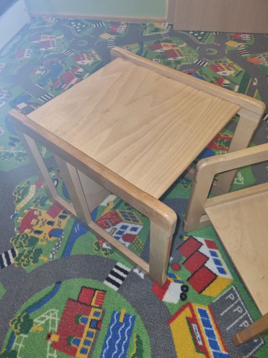 Set mobilier masa si scaun pentru copii Montessorii, lemn, stare buna