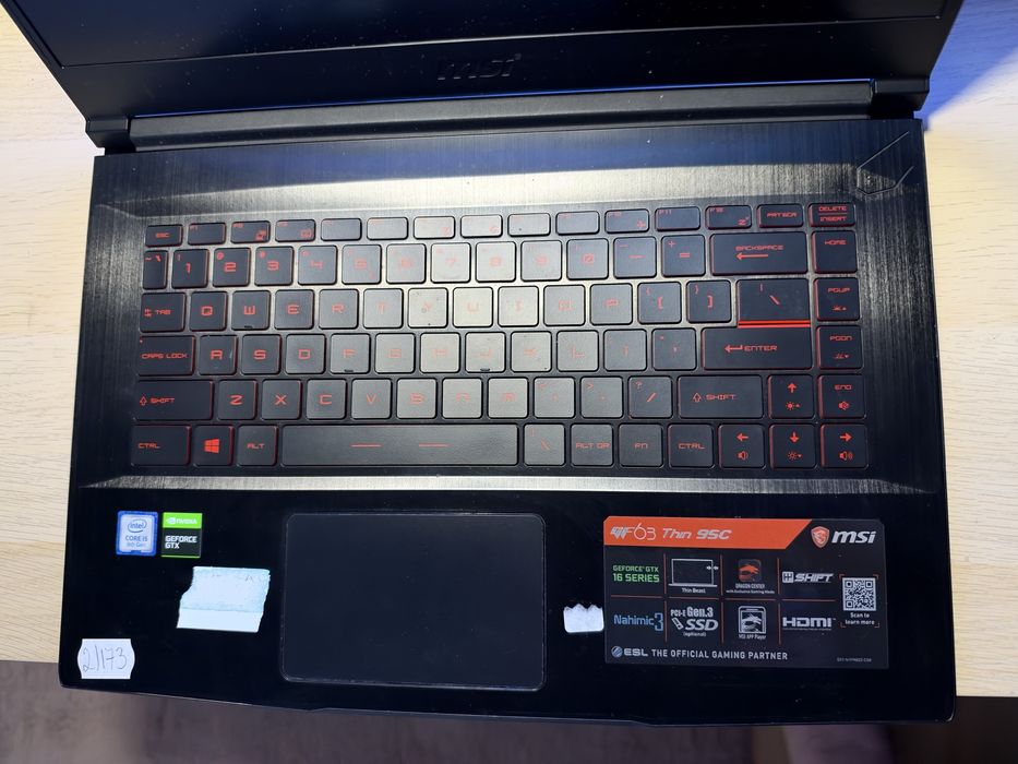 Defect pt piese Laptop Gaming MSI GF63 Thin 9SC-699XRO, Intel Core i5-9300H pana la 4.1GHz, 15.6" Full HD, 8GB, SSD 256GB, NVIDIA GTX 1650 Max-Q 4GB