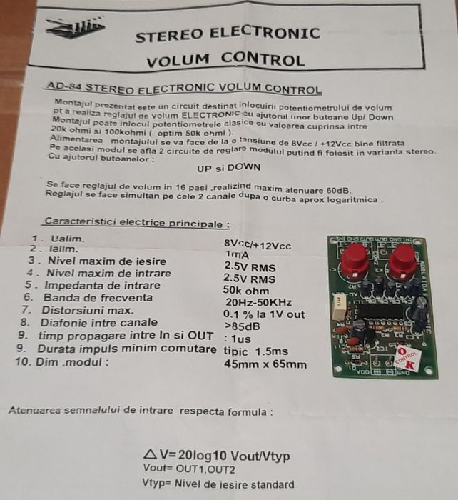 Volum control stereo electronic placa reglaj up down 16 pasi
